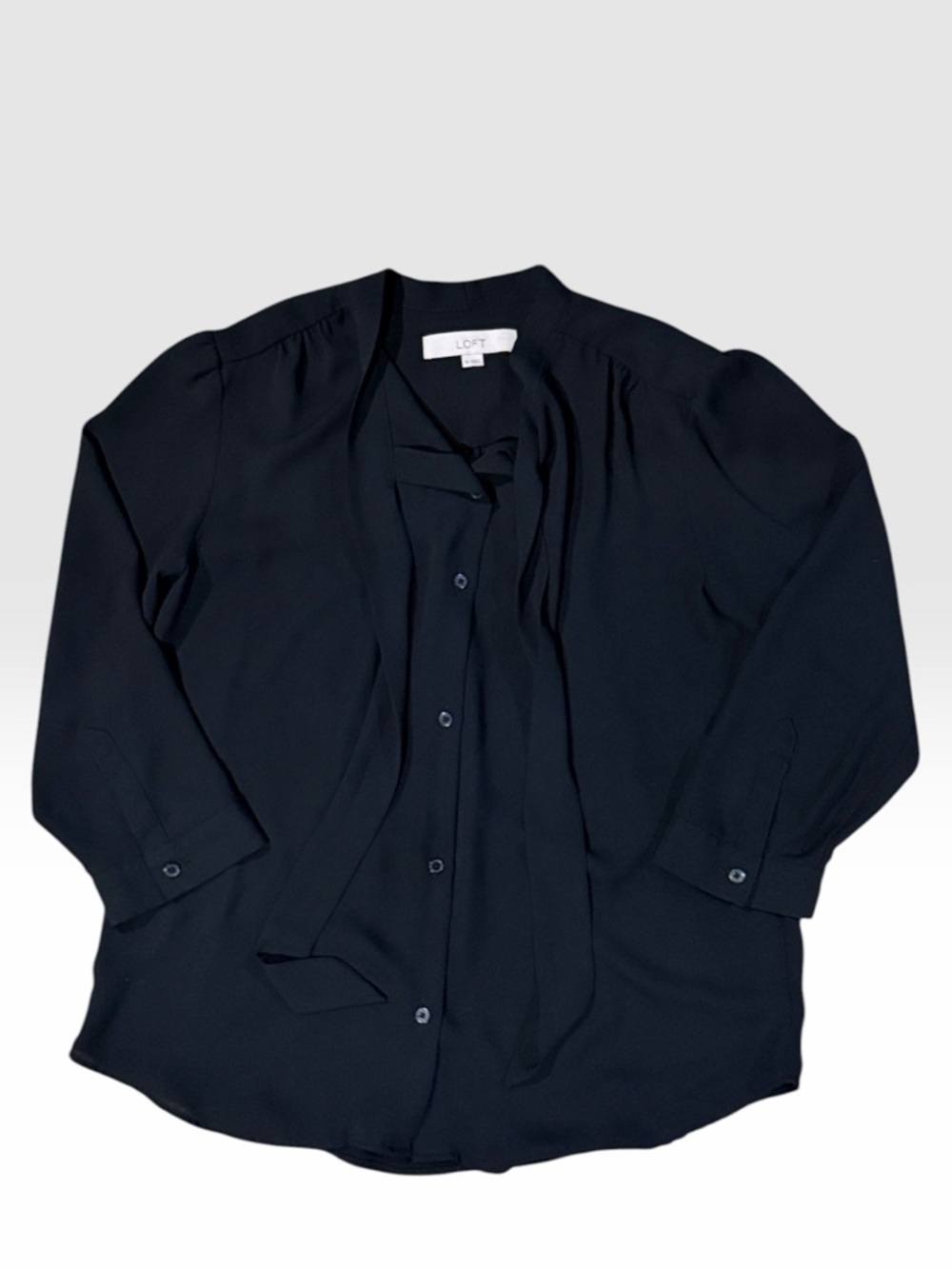 Loft Black Button Down Three Quarter Sleeve Blouse XS